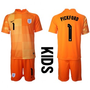 England Jordan Pickford #1 Målvakt kläder Barn VM 2022 Bortatröja Kortärmad (+ korta byxor)